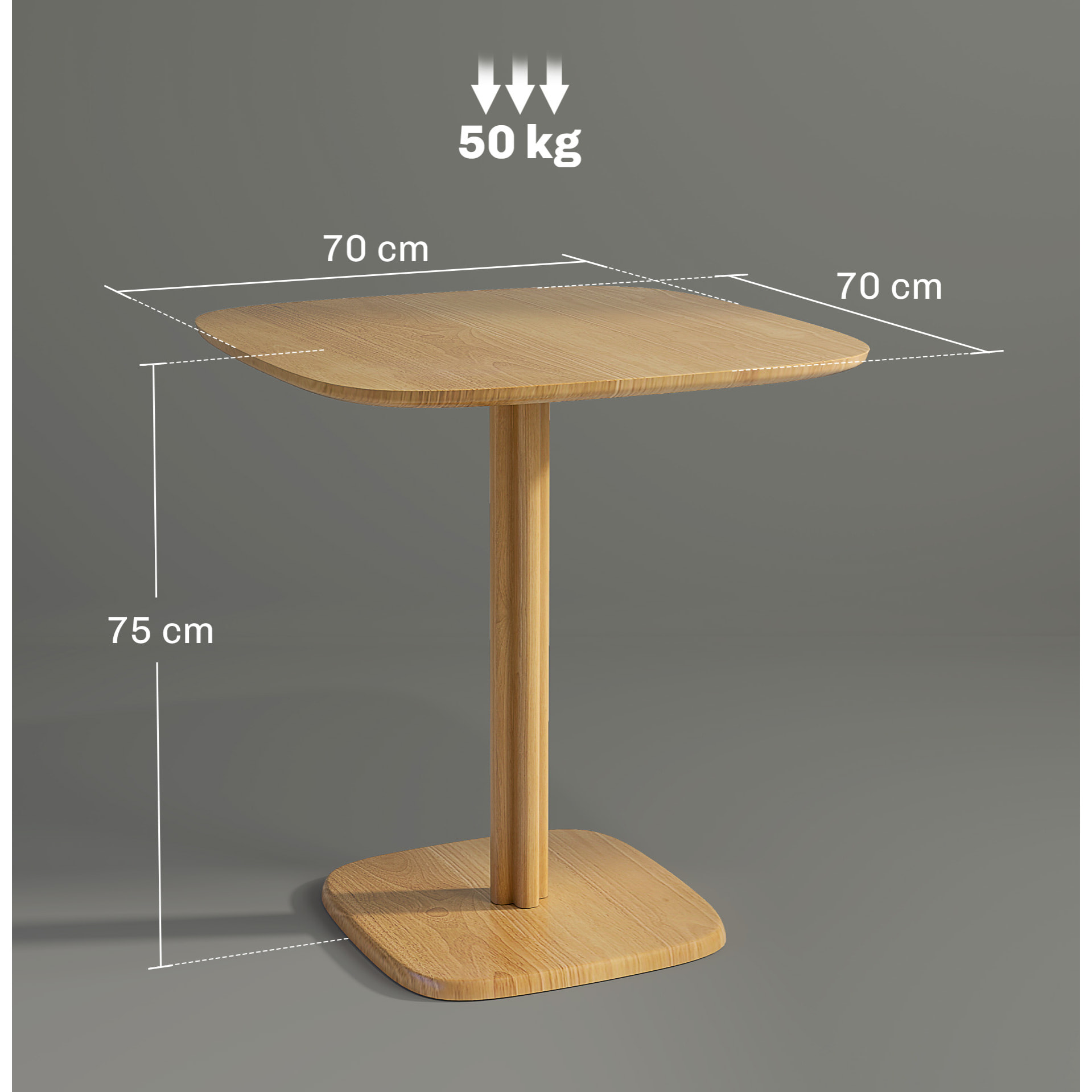Mesa de Comedor de Madera, Mesa de Cocina Cuadrada para 4 Personas, Base Cuadrada, para Espacios Pequeños, Salón, 70x70x75 cm, Madera Natural