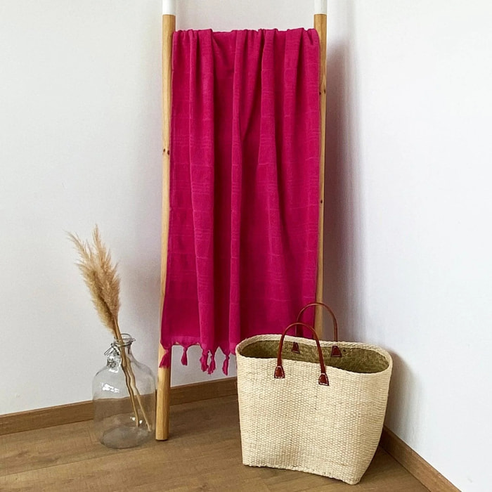 Fouta doublée éponge - Hammam Fuchsia - 140x180cm - 330g/m²