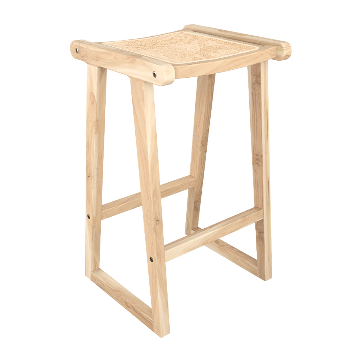 Tabouret pour îlot central 66 cm en teck et rotin naturel - Haida