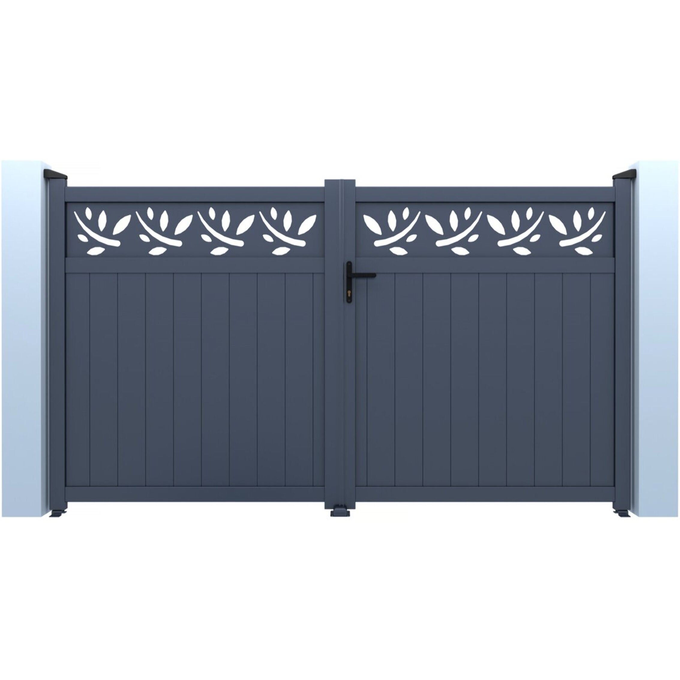 Portail aluminium semi-ajouré à motif "Maya" - 300 x 180 cm - Gris