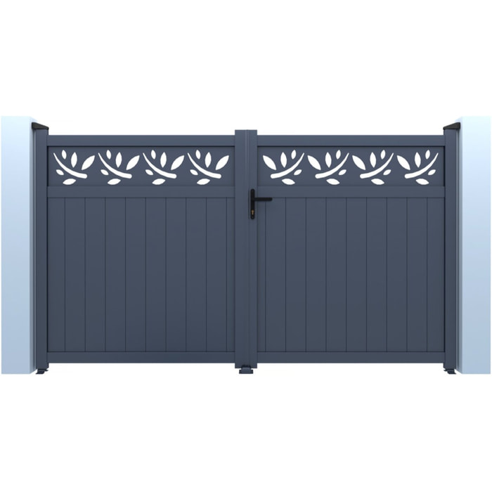 Portail aluminium semi-ajouré à motif "Maya" - 300 x 180 cm - Gris