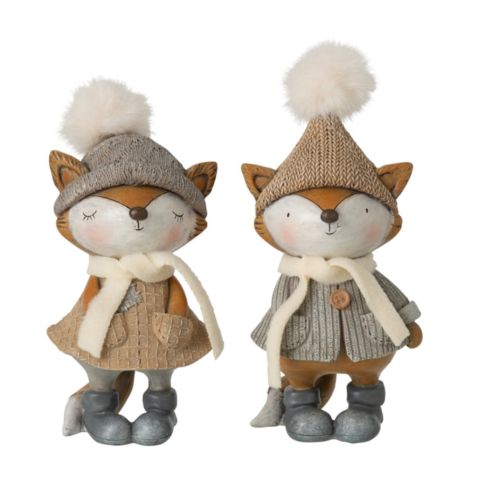J-Line Renard hiver - polyester - gris/marron - large - assortiment de 2