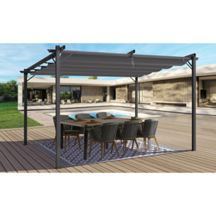 Pergola Marina en acier et toit rétractable gris 3x4m - Structure gris anthracite, toile et stores gris anthracite