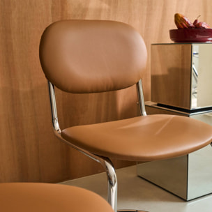 Lot de 2 chaises cantilever arrondie métal. similicuir marron et pieds chromés - L 47 x P 54.5 x H 81cm - Maloa