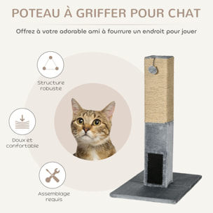 Griffoir chat H.79 cm - jeu boule suspendue et boule clochette, 2 bandes massantes - gris