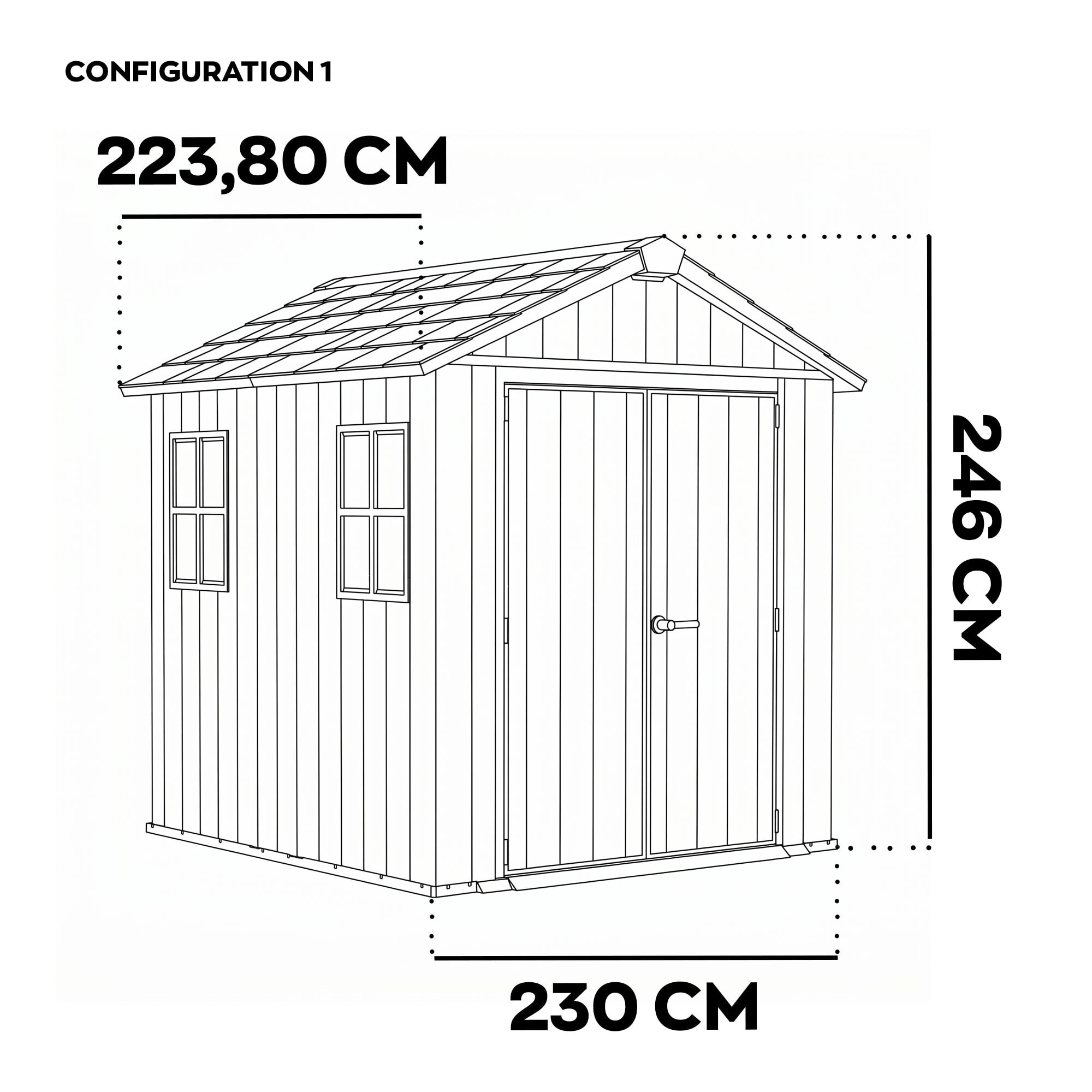 Apex 757/775 - Casetta da Giardino 223,8x246x230 cm 2 Ante per deposito attrezzi finitura effetto legno Evotech+ in Resina Marrone e Nero