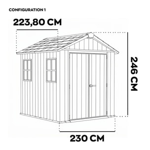 Apex 757/775 - Casetta da Giardino 223,8x246x230 cm 2 Ante per deposito attrezzi finitura effetto legno Evotech+ in Resina Marrone e Nero
