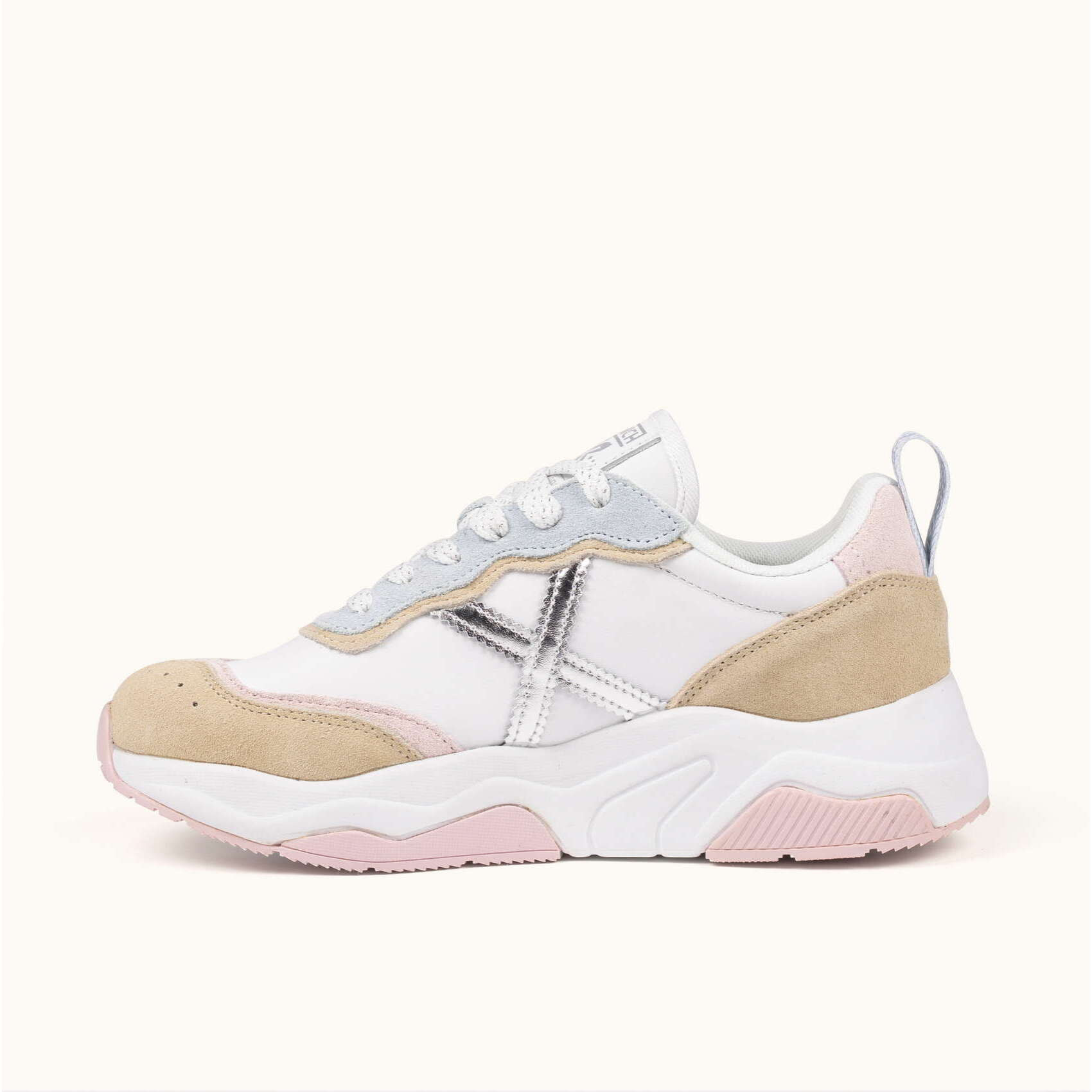 Zapatillas de diseño retro con volumen Blanco, Beige, Rosa Pastel y Plata MUNICH WAVE 183
