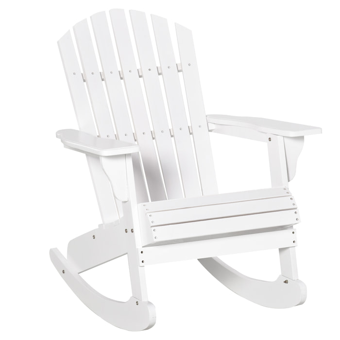 Sillón Mecedora Silla Adirondack de Madera Natural 77x94x97 cm para Jardín Terraza Exterior de Estilo Rústico Carga 130kg Blanco