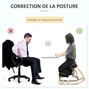 Tabouret ergonomique - siège assis à genoux - chaise à genoux grand confort - bois bouleau polyester noir
