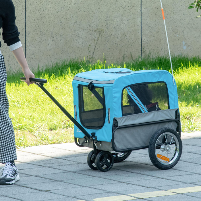 Remolque de Bicicleta para Perros 2 en 1 con Mango Extraíble 129x55,5x92 cm Azul