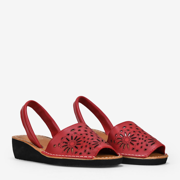 Alpargatas de piel rojas con cuña