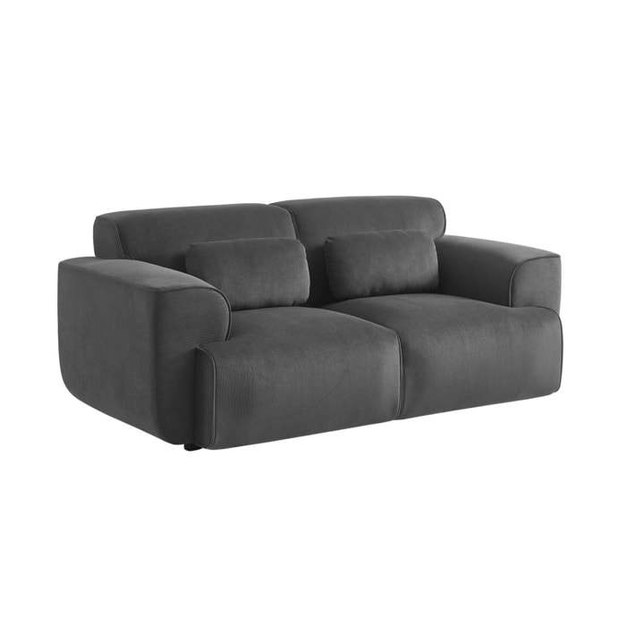 Canapé Wallas. 2 places. tissu velours côtelé gris foncé L 180 x P 98 x H 73cm