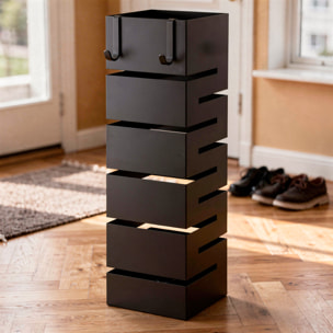 Portaombrelli In Acciaio Zincato Per Interno Esterno Con Vaschetta Scolapioggia 2 Ganci Removibili Base Antiscivolo 49 x 15.5 x 15.5 Cm Nero