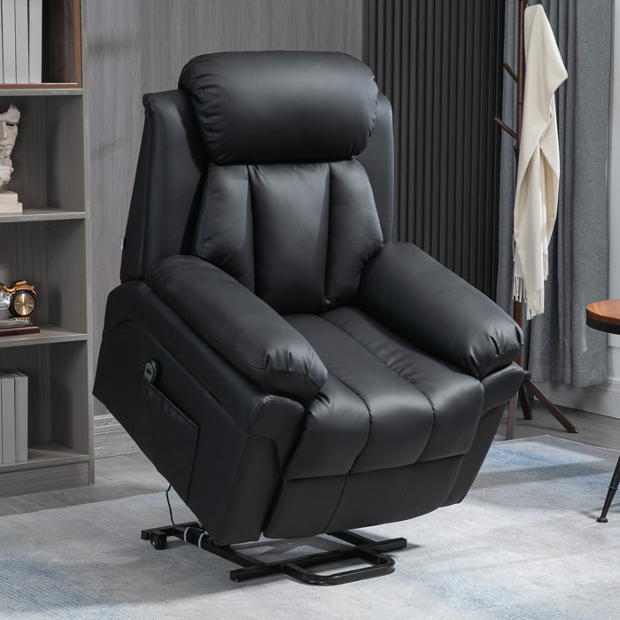 Fauteuil releveur inclinable avec repose-pied ajustable - fauteuil de relaxation électrique - revêtement synthétique noir