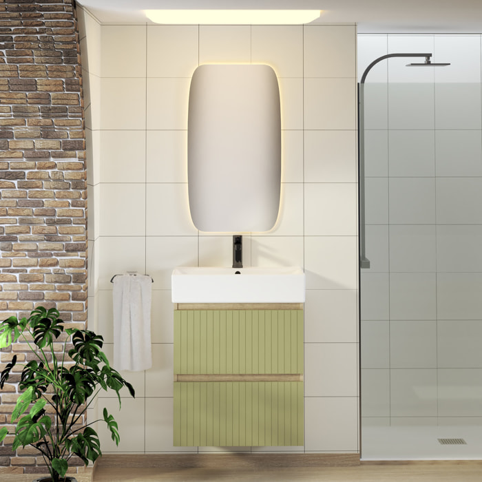 CONJUNTO DE BAÑO ZEL | MUEBLE SUSPENDIDO | 60 CM VERDE | DOS CAJONES | LAVABO ENCASTRADO | NO INCLUYE ESPEJO | MUEBLE MONTADO| ALDAY