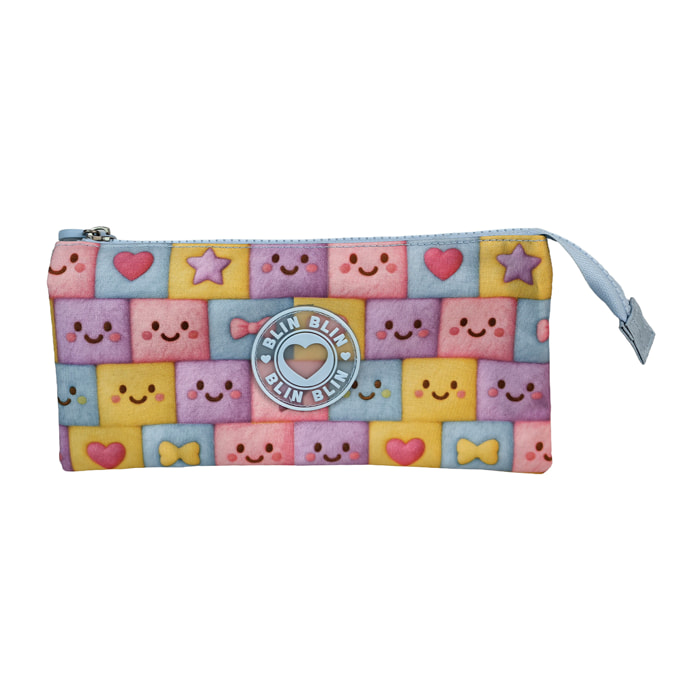 Estuche Triple Blin Blin Faces. Interior totalmente forrado. Detalle de logo en goma.