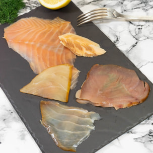 Assiettes aux 5 poissons fumes : saumon, thon, espadon, marlin et truite - 120g