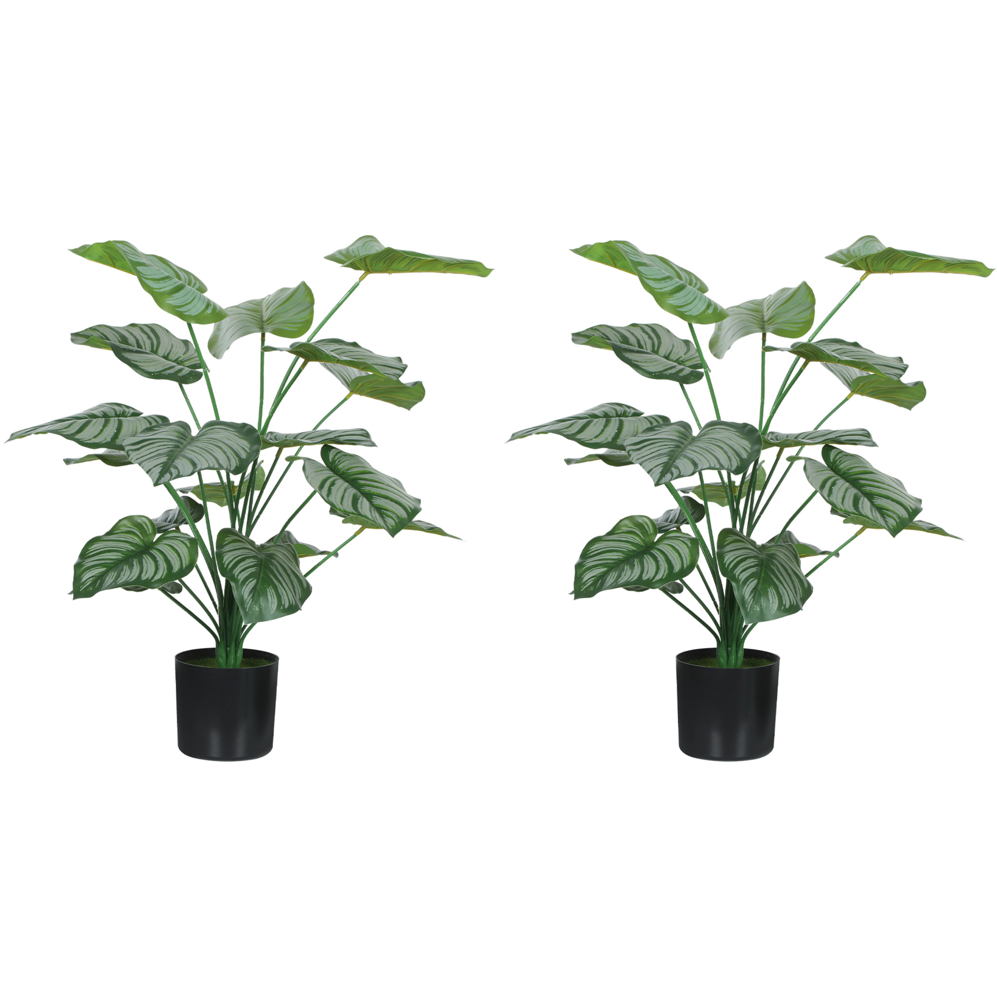 Conjunto de 2 Plantas Artificiales Decorativas 65 cm Plantas Artificiales con Maceta y Hojas para Interior Hogar Salón Oficina Verde