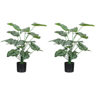 Conjunto de 2 Plantas Artificiales Decorativas 65 cm Plantas Artificiales con Maceta y Hojas para Interior Hogar Salón Oficina Verde