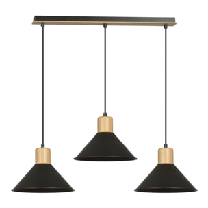 Lampada a sospensione ROWEN in acciaio nero e legno