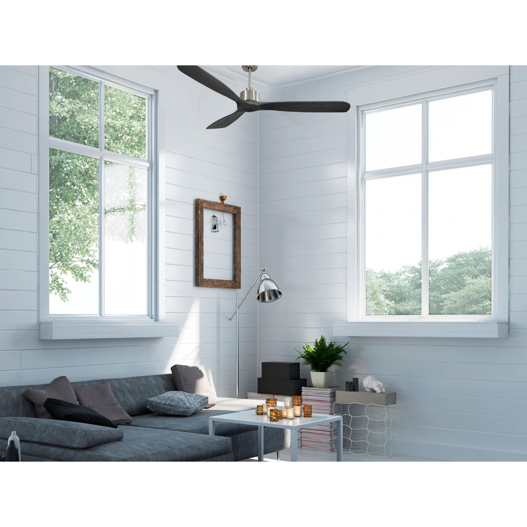 Ventilateur de plafond Réversible  Thermostat Wifi Moteur à courant continu Toits en pente Télécommande Hypersilence Mémoire FullWood