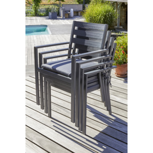 PELOSA - Fauteuil de jardin empilable en aluminium gris anthracite
