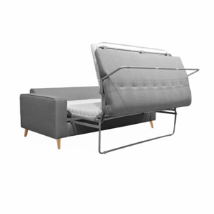 Canapé lit 3 places gris clair avec matelas 12cm d'épaisseur. fabriqué en France