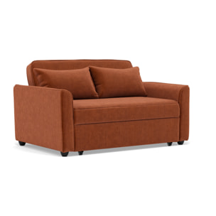 Ernest - Canapé droit 2 places convertible en velours côtelé - Terracotta