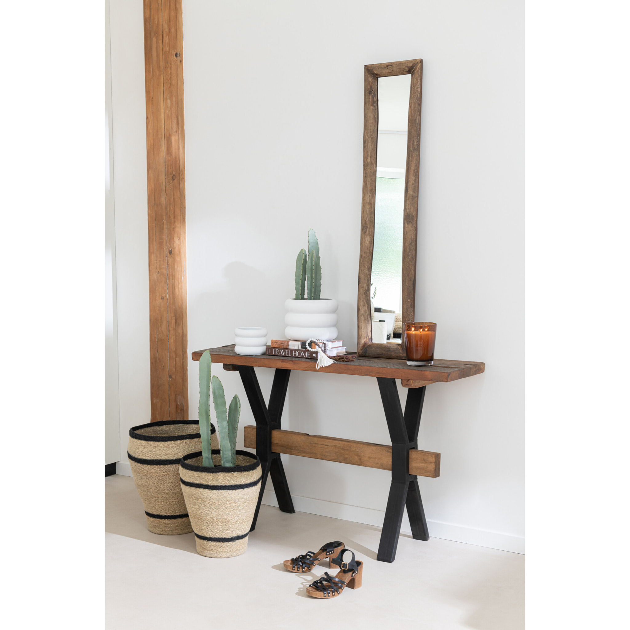 J-Line miroir Murale Slim - bois - marron - small - 120 x 24 cm