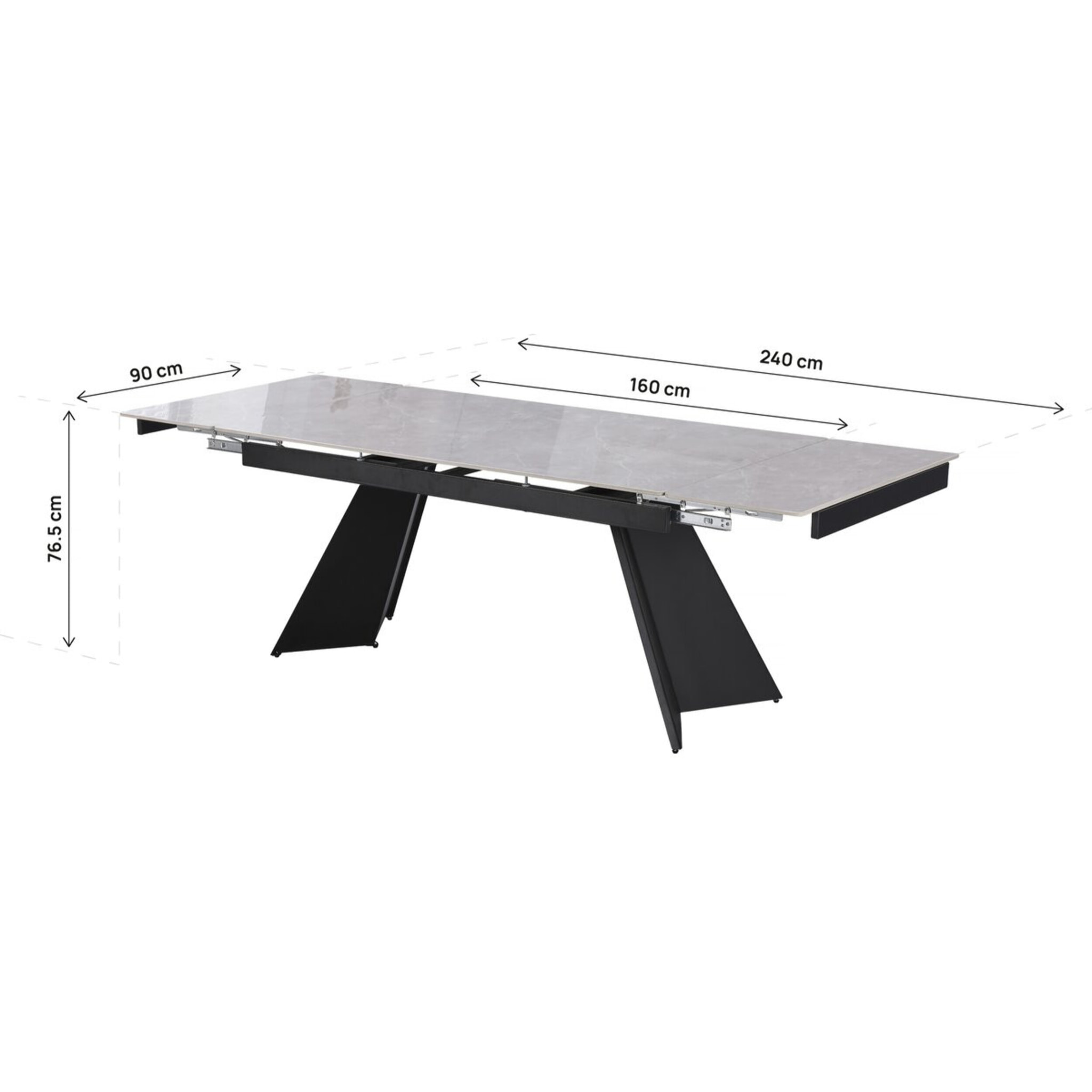 Table de repas extensible en céramique 6 à 10 personnes "Equinoxe" - Gris marbré