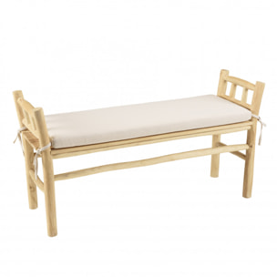 WILL - Banc en branches de teck naturel coussin blanc