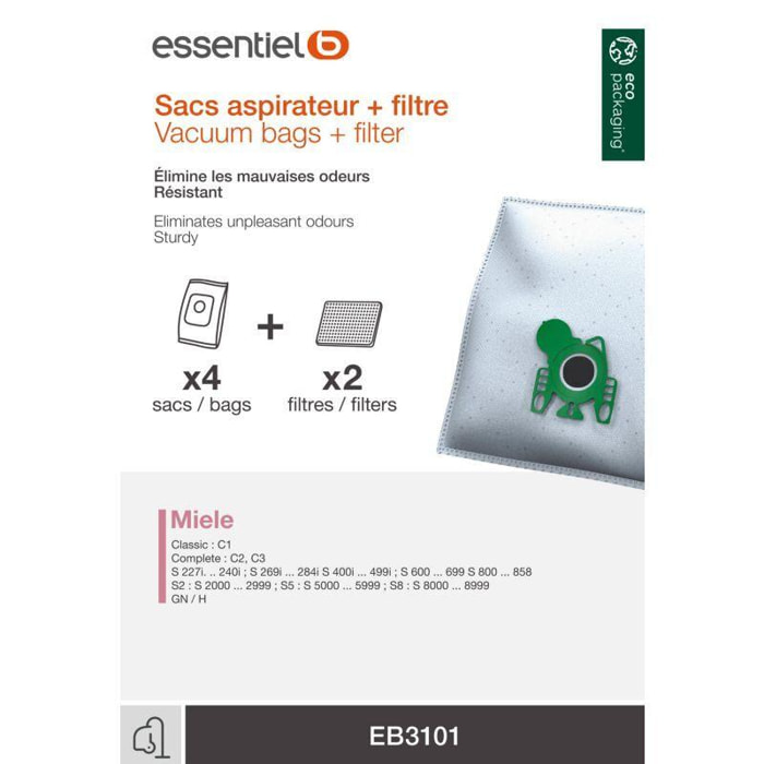 Sac aspirateur ESSENTIELB EB3101 compatible MIELE GN