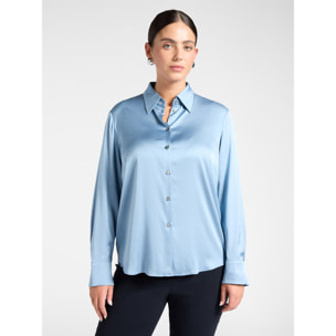 Elena Mirò - Camicia in raso di viscosa stretch - Azzurro