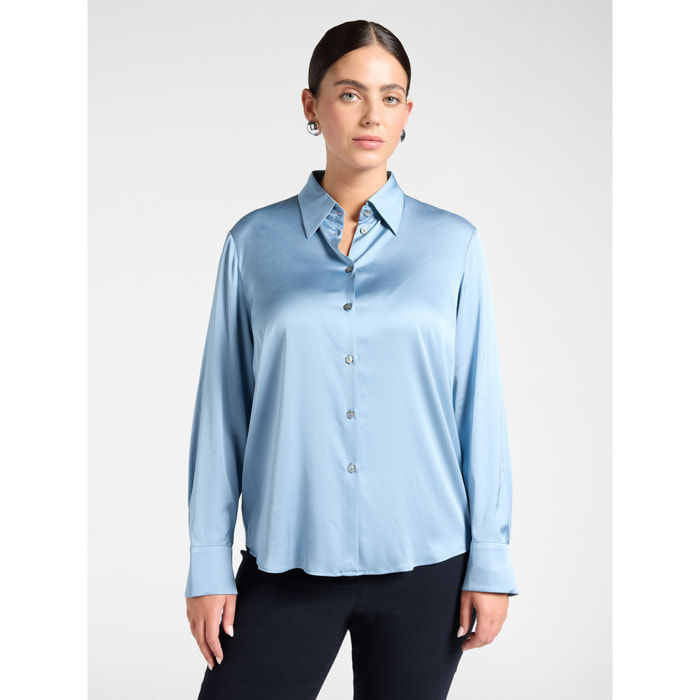 Elena Mirò - Camicia in raso di viscosa stretch - Azzurro