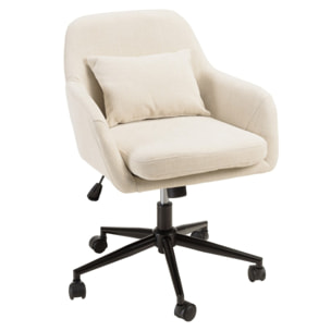 MINA - Chaise de bureau à roulettes en tissu beige dossier carré