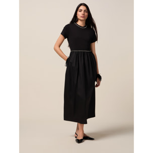 Oltre - Vestido de dos materiales con estrás - Negro