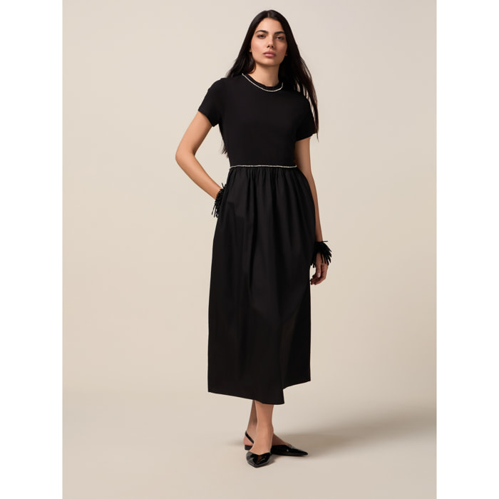 Oltre - Vestido de dos materiales con estrás - Negro
