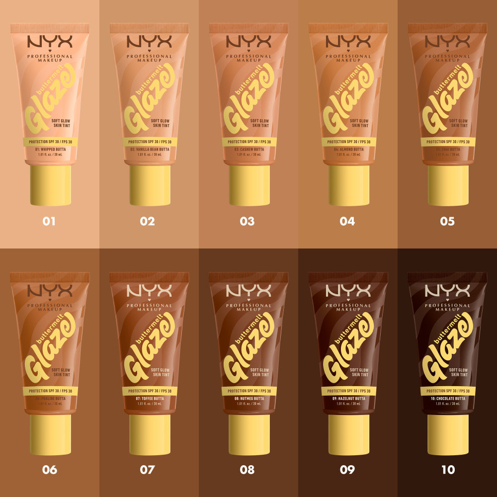 NYX Professional Makeup Buttermelt Glaze Tint, Fond de teint SPF30 jusqu'à 12h de tenue, Almond Butta