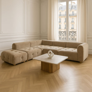 Canapé 5 places en velours beige TWIGGY