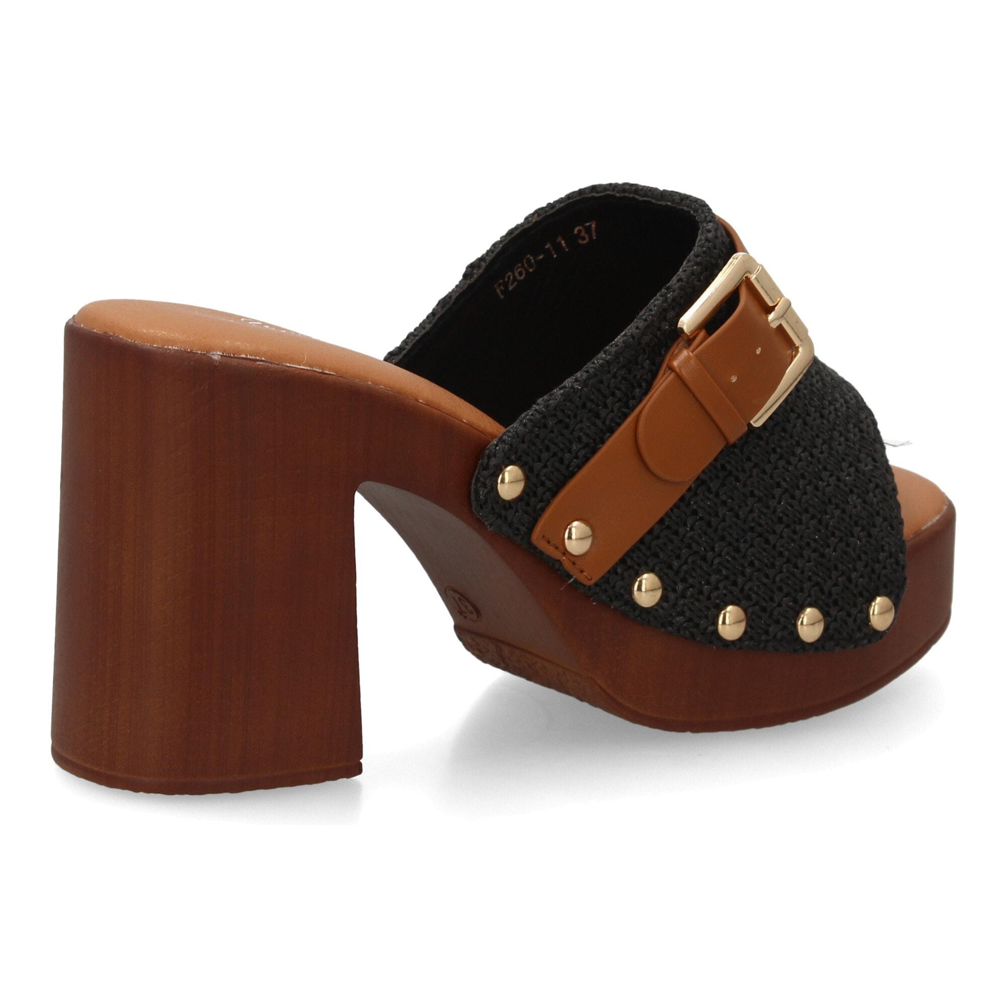 Sandalia mujer tacón madera ancho con hebilla