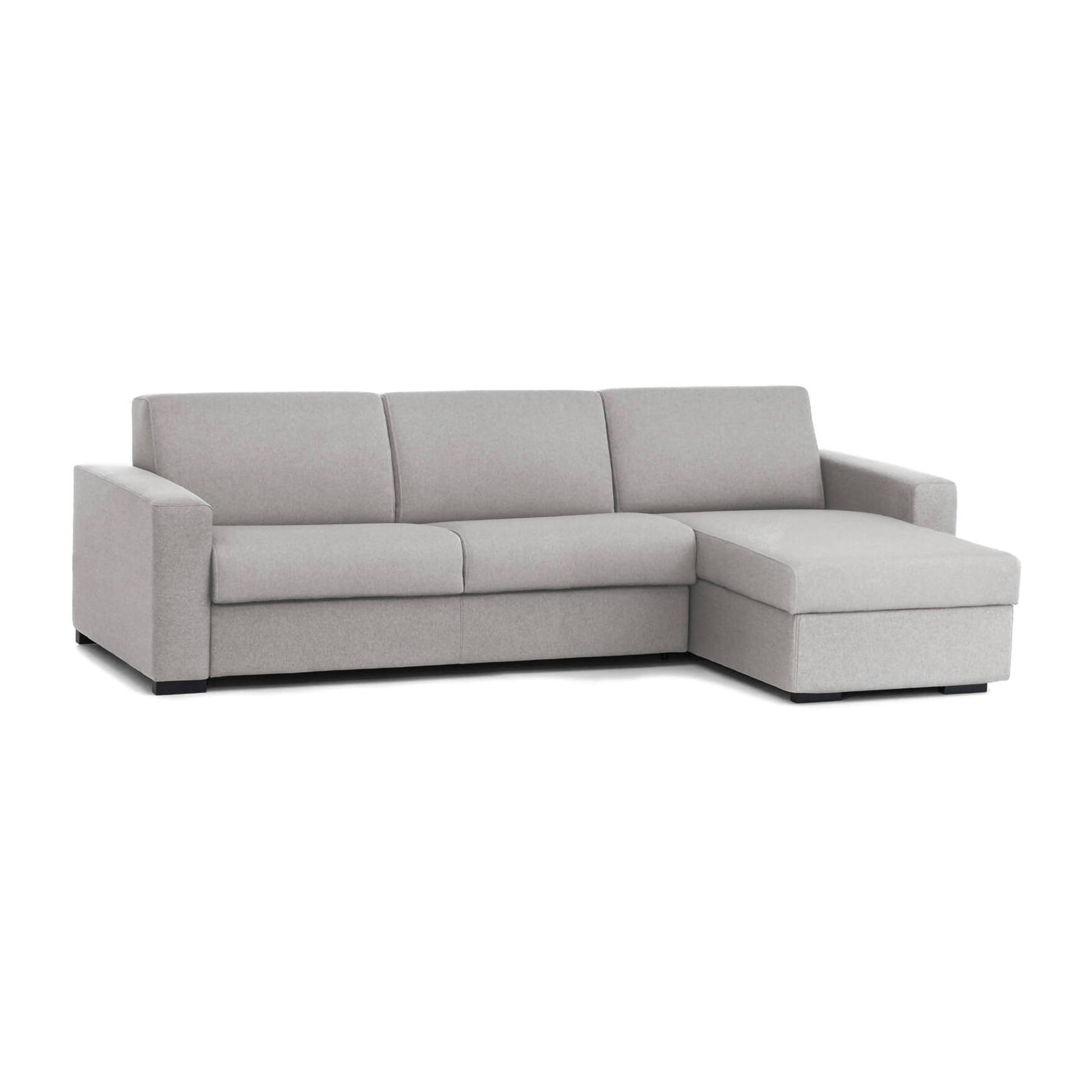 Divano Letto Alicya, Divano ad angolo, 100% Made in Italy, Sofà con apertura girevole, con Penisola contenitore reversibile, con Braccioli standard, Cm 280x95h90, Grigio