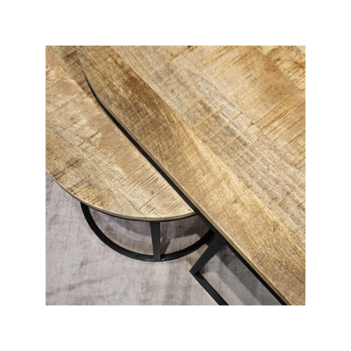 Tables basses gigogne ronde en bois massif de manguier et métal noir - HAFO