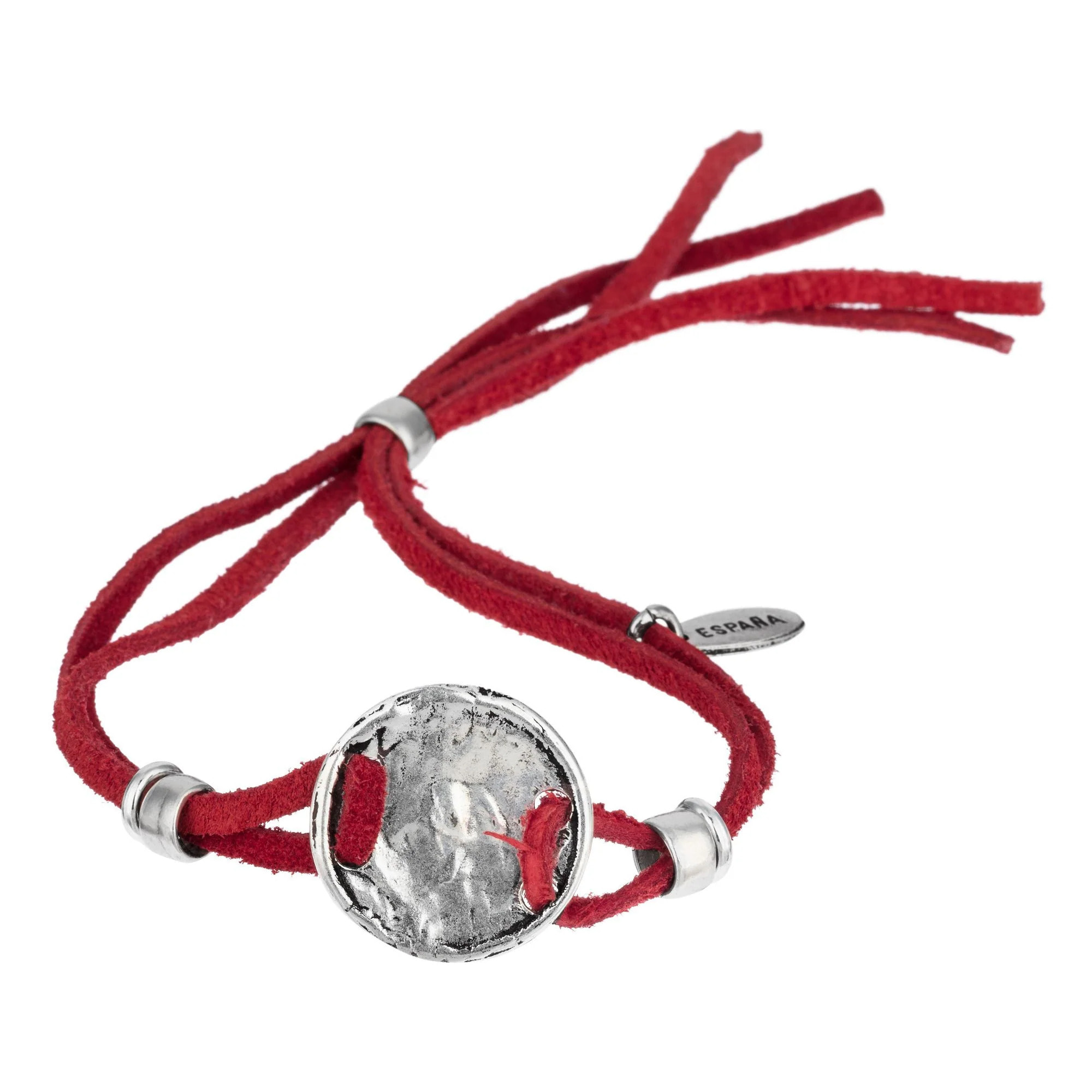 Pulsera piel rojo y plata chapada ajustable"Face"