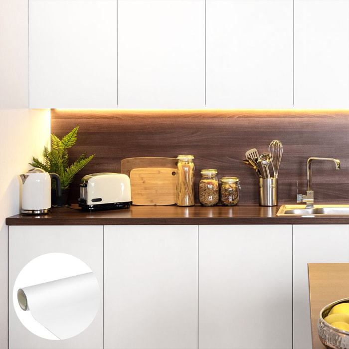 Rouleau adhésif décoratif Vinyle au Mètre - Blanc - Sticker Lavable Imperméable Mur Cuisine Meubles