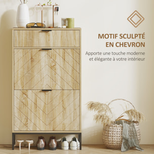 Meuble à chaussures design sur pied - 2 portes, tiroir coulissant - acier noir effet bois