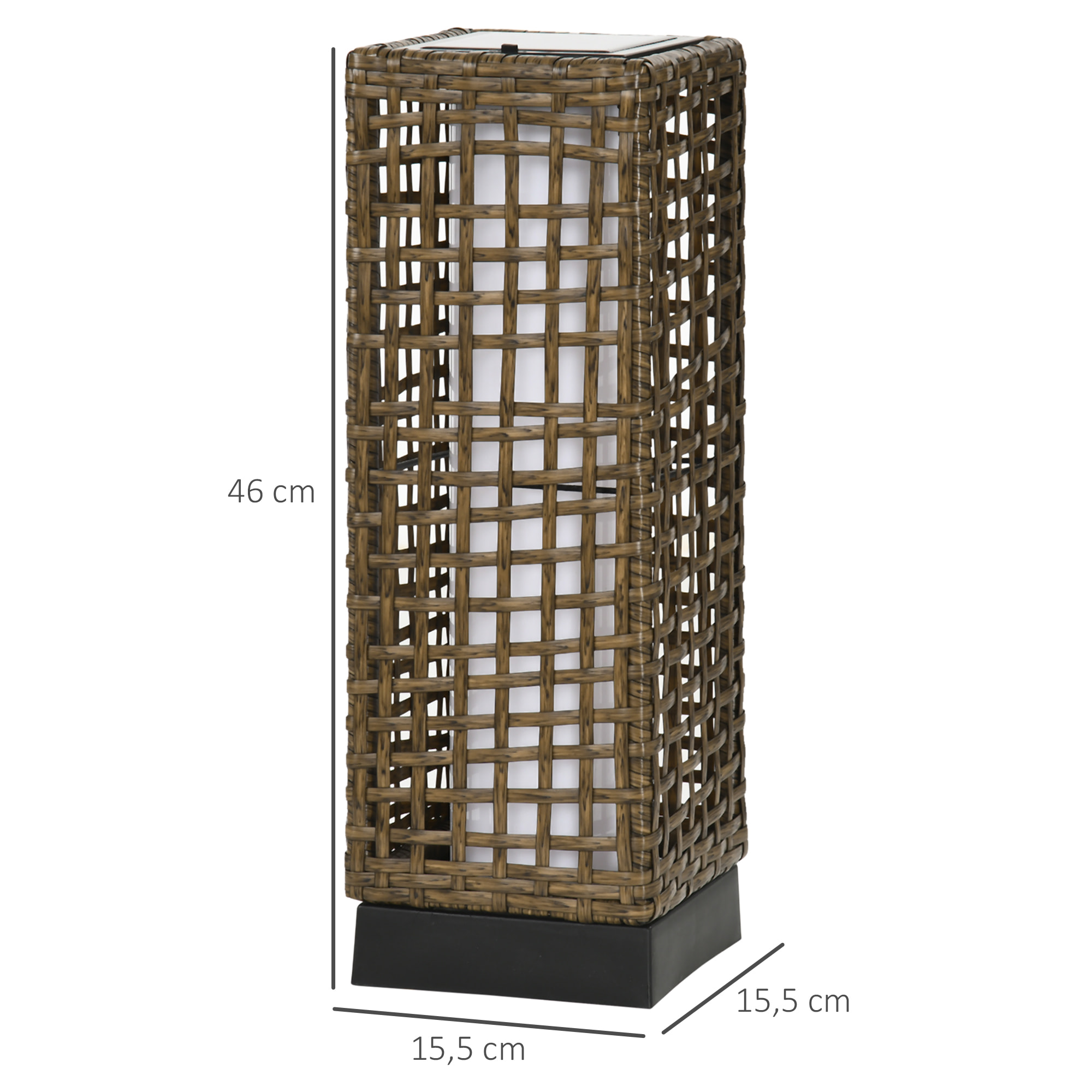 Linterna de Jardín de Ratán Sintético Farola Solar con Luces LED Encendido y Apagado Automático para Terraza Balcón Patio 15,5x15,5x46 cm Arena