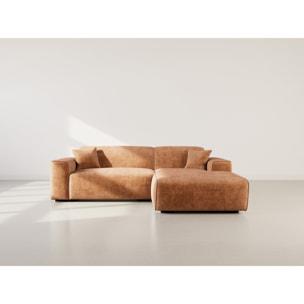 Lison - Canapé d'angle droit 4 places en velours texturé - Terracotta