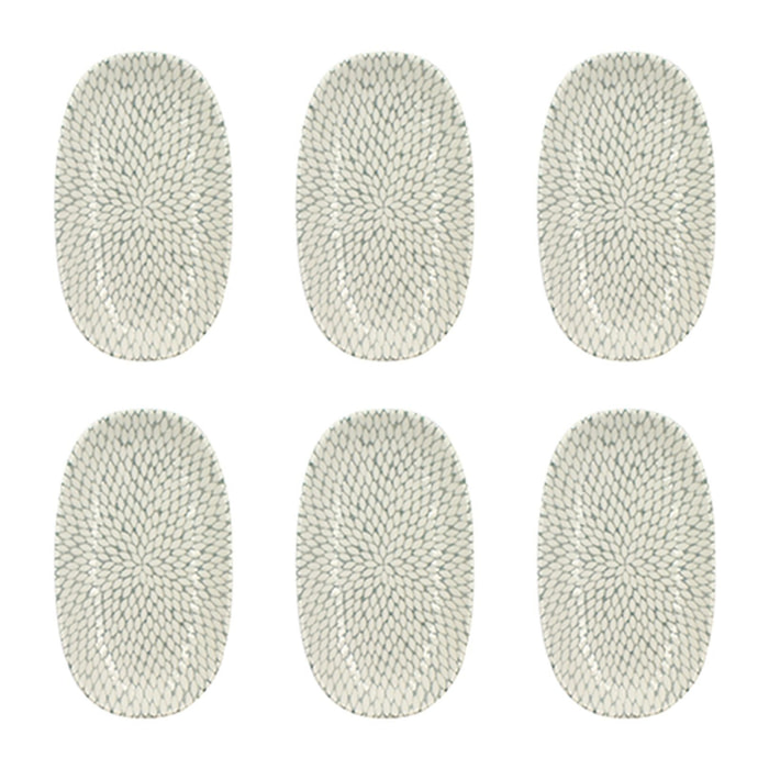 Lot de 6 assiettes ovales à motif en porcelaine 23,5cm JASMIN