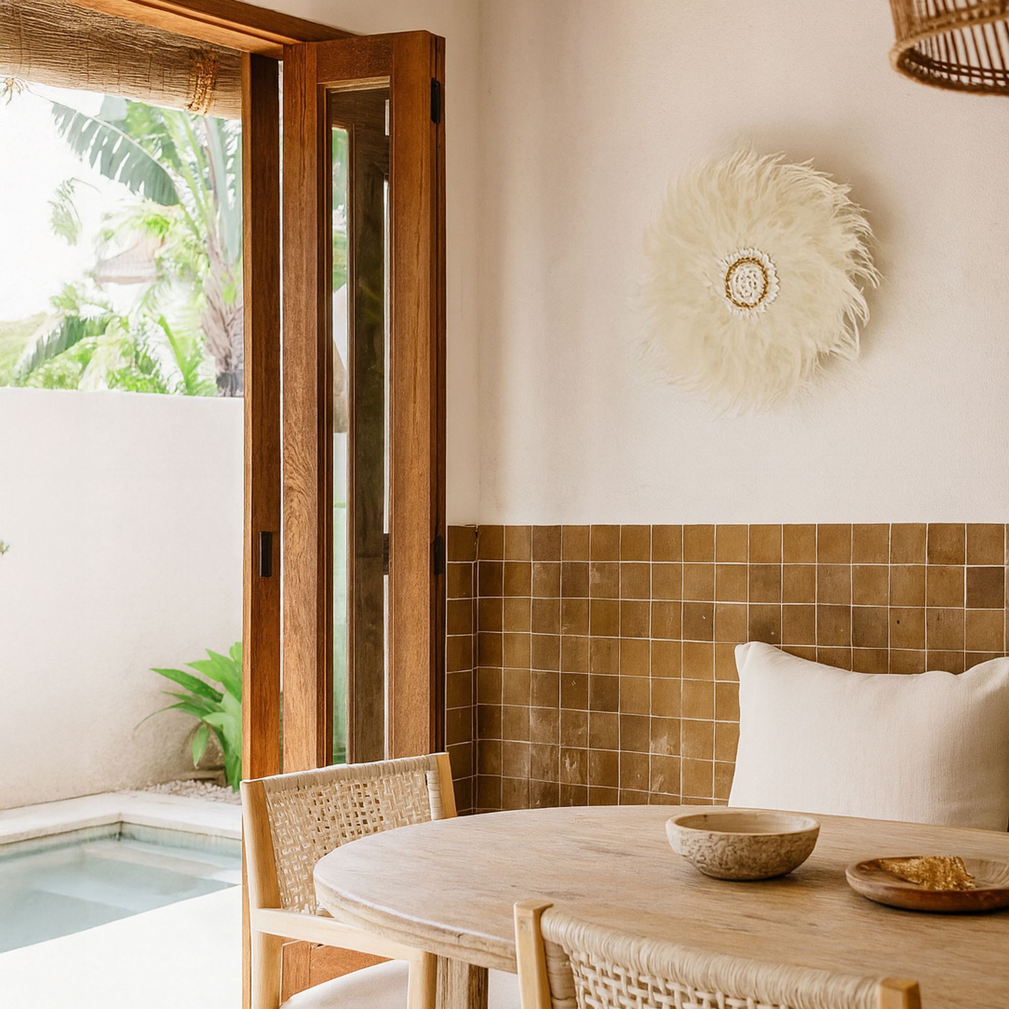 Décoration en plumes jujuhat naturelles et coquillages 40cm KAPAU